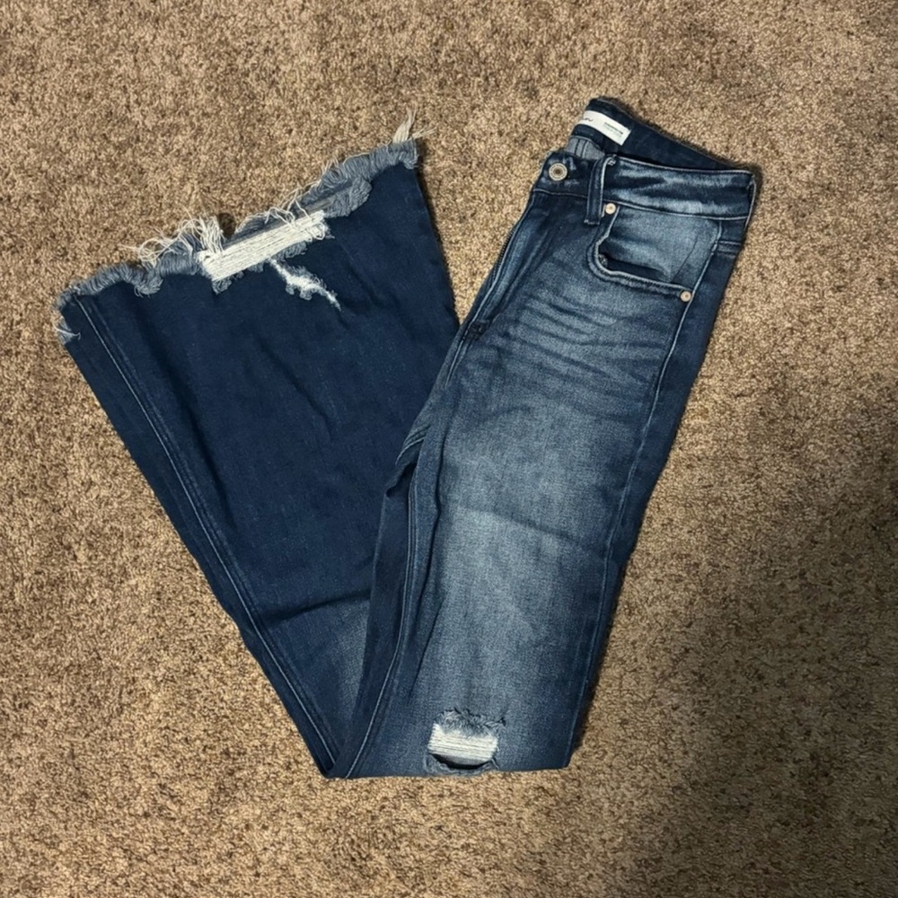 KanCan Dark Blue Distressed Flare Jeans